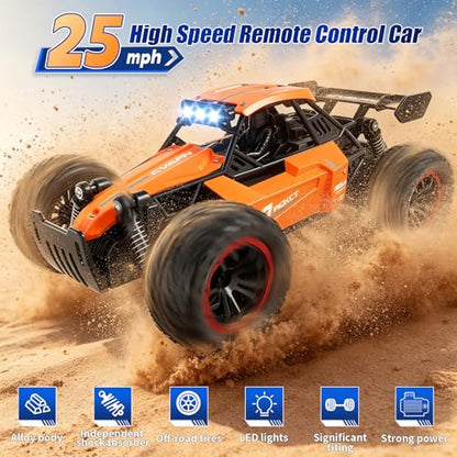 Jiakora RC Monster Truck with Sturdy Metal Body, High Speed Off-Road RC Crawler with Bright LED Headlights, All-Terrain Racing RC Car Toys, Christmas Birthday Gifts for 6-12 Year Old Boys Girls Kids - color: Orange