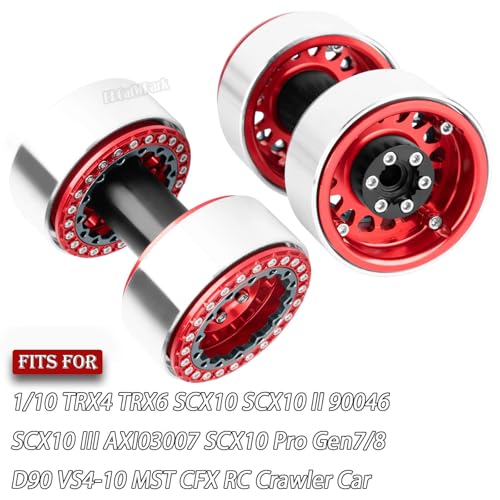 RC 1.9 Dually Beadlock Wheels Rims w/Adjustable Offset for 1/10 TRX4 TRX6 SCX10 SCX10 II 90046 SCX10 III AXI03007 SCX10 Pro Gen7/8 D90 VS4-10 MST CFX RC Crawler Car,4Pcs Alloy Rims,Red - color: Red - (Wheels Rims)