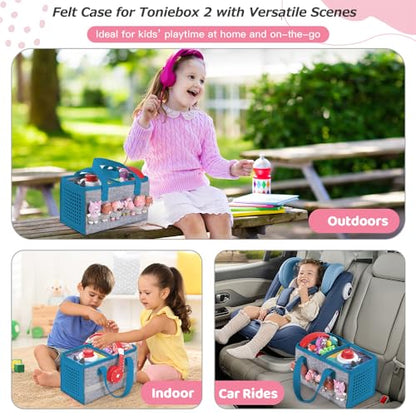 PISOSN Carrying Case for Toniebox Starter Set and Tonies Figurines, Travel Felt Cloth Musical Toy Folding Bag for Toniebox 2 & Accessories (Blue) - color: Blue