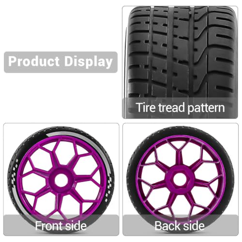 4PCS RC Highway Off-Road Truck Wheels & Tires - Compatible with 1/8 Typhon 6S BLX, 1/7 Infraction 6S BLX/Limitless - Foam Insert Plastic Rims （4 Small ） (Purple) - color: Purple