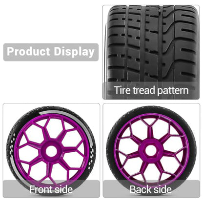 4PCS RC Highway Off-Road Truck Wheels & Tires - Compatible with 1/8 Typhon 6S BLX, 1/7 Infraction 6S BLX/Limitless - Foam Insert Plastic Rims （4 Small ） (Purple) - color: Purple