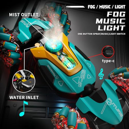 Gesture Sensing RC Stunt Car,Remote Control Car Toys for Ages 5-7-13,with Lights Music Spray,4WD 360° Spins All Terrains Kids Toys RC Cars,3-6 Year Old Boy Birthday Gift & 3-12 Best Gift for Kids - style: SKY