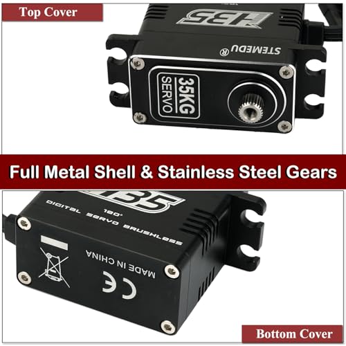 35kg Brushless Digital RC Servo, IP66 Waterproof, Full Metal Case & Steel Gear, 0.07s/60° & 38kg·cm Torque for 1/8 1/10 Crawler Car Buggy (180°) - style: Black 35KG - 180 Degree