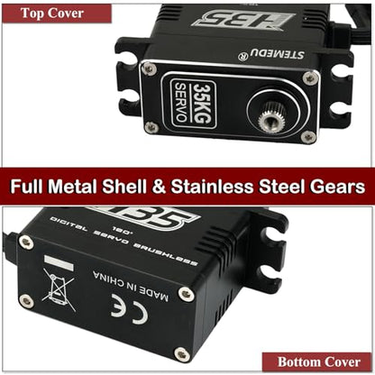 35kg Brushless Digital RC Servo, IP66 Waterproof, Full Metal Case & Steel Gear, 0.07s/60° & 38kg·cm Torque for 1/8 1/10 Crawler Car Buggy (180°) - style: Black 35KG - 180 Degree
