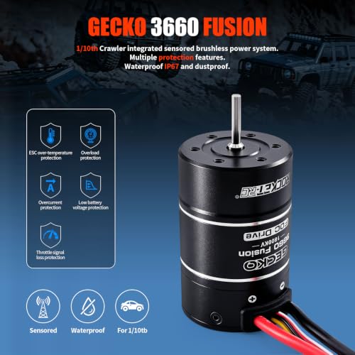 Gecko 3660 1800KV Motor +40A ESC Integrated Motor & ESC with Program Card | 1/10 RC Crawler Car Sensoredbrushless Power System, Internal 4-pole 2-3S LiPo Brushless Motor