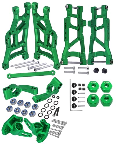 Upgrades Part for 1/10 Slash 2WD,Alloy Front Rear Suspension Arm,Caster Block,Steering Blocks,Rear Stub Axle Carriers Upgrades Hops Up Set for Slash 2WD,Green - color: Green