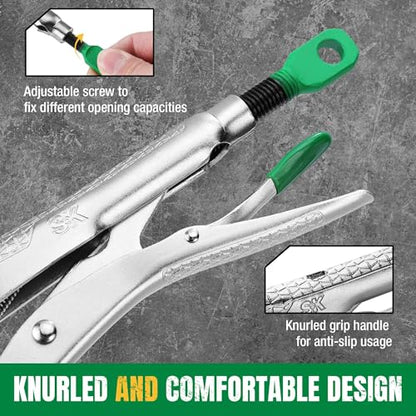 SK 10" Curved Jaw Locking Pliers, Vice Grips, Premium CR-V Steel | Vise Grip Pliers, Nickel-Plated Finish, Ergonomic Anti-slip Handle, Ideal for Welding or Assembly - size: 10"