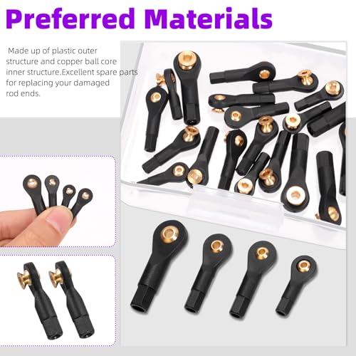 Swpeet 20Pcs 4 Sizes Link Rod End M2 M2.5 M3 Ball Joint Head Assortment Kit, Copper Ball Head Holder Tie Rod, Ball Head Tie Rod End Holder, Link Rod End Ball Joint for RC Car Robot