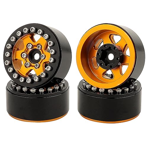 1.0 Wheel Rims RC Metal Beadlock Wheels Rims for All 1/24 Scale FCX24 Axial SCX24 Deadbolt AX24 1/18 TRX4M RC Crawler Car Upgrades Accessories (Star Shape-Orange)