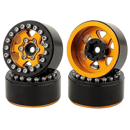 1.0 Wheel Rims RC Metal Beadlock Wheels Rims for All 1/24 Scale FCX24 Axial SCX24 Deadbolt AX24 1/18 TRX4M RC Crawler Car Upgrades Accessories (Star Shape-Orange)