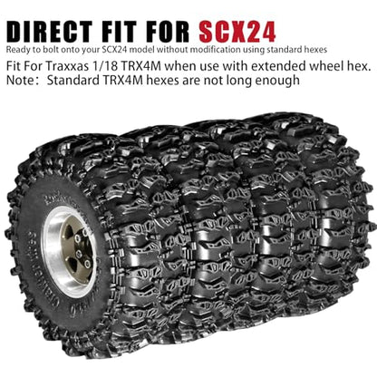 1.0 Beadlock Wheels and Tires Set 4PCS, All Terrain Soft Tires with CNC Aluminum Beadlock Wheels, Compatible with Traxxas TRX4M, Axial SCX24, FMS FCX24 FCX18, AX24, 1/18 1/24 RC Crawlers - color: Bronze