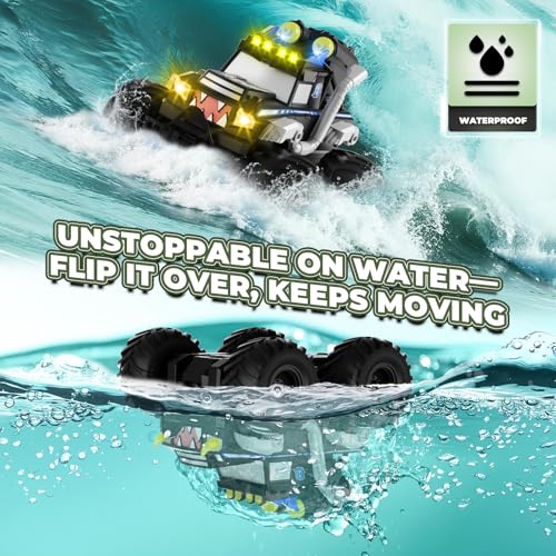 Remote Control Car, Waterproof Monster Trucks Toys, 1:18 Amphibious RC Cars, 2.4 GHz 4WD All Terrain Off-Road Pickup Toy Truck, Kids Toys for 6-12 Year Old Boys Girls Christmas Birthday Gifts Presents - color: Black & Blue