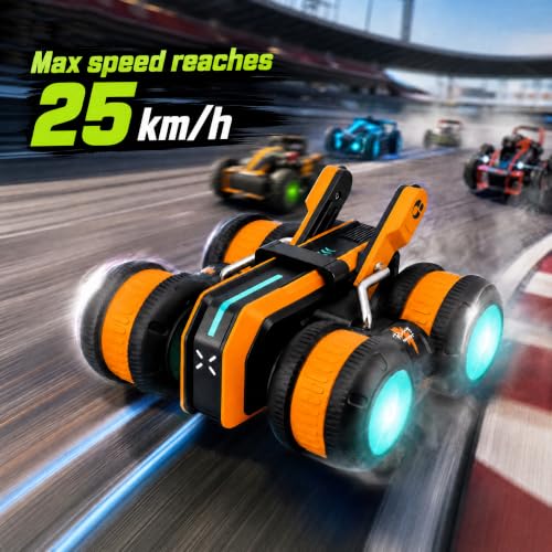 High Speed RC Stunt Car 25KM/H, 2.4GHz 4WD Remote Control Drift Car | Upright & Side Driving, One-Click Auto Stunts, Tire Flipping, 360° Rotation, Birthday Toy Gift for Kids Boys Ages 4-12 - color: Yellow