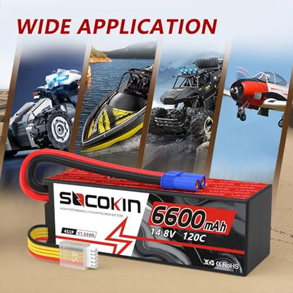 4S 6600mAh Lipo Battery 14.8V 120C Lipo Battery with EC5 Connector Hard Case for RC Car Truck Tank RC Buggy Truggy RC Model Racing Hobby
