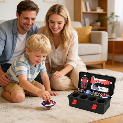 NUOBESTY Storage Case Gyro Organizer Box with Handle Portable Battling Top Storage Case with Inner Liners Plastic Box with Lid for Kids Travel and Toy Organization 8.66 X 4.72 X 4.33 in