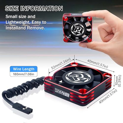2Pack Rc Cooling Fan,1600RPM RC Motor Fan 40x40mm RC Fans for 1/8 1/10 Car Brushless Motor (Black Red) - style: 2Pack Black Red