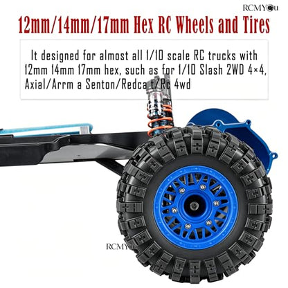 Rc Wheels and Tires Set for 1/10 Slash 2WD 4×4 4WD,Senton,Axia1,Redca t,Rc4w d,Detachable Replacement Running on Off-Road Tire,on-Road Tire w/12mm/14mm/17mm Hex,Soft Tires Plastic Rim,Navy Blue - color: Navy Blue (1/10)