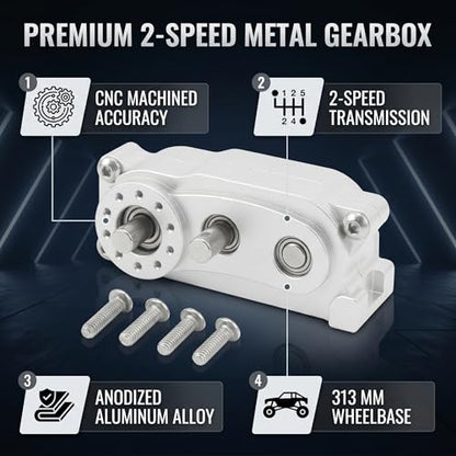 VBESTLIFE Transfer Case 313mm Wheelbase 2 Speed CNC Machined Anodised Aluminium Alloy RC Parts for Scx10 1/10 RC Car (Silver) - color: Silver