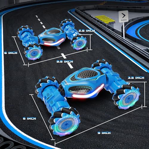 Gesture Sensing RC Stunt Car, Remote Control 2.4GHz 4WD Hand Controlled Car | Toys Gift for Boys and Girls Ages 6-12, 360° Rotating RC Cars with Lights and Music, Ideal Birthday and Xmas Gift - color: Blue