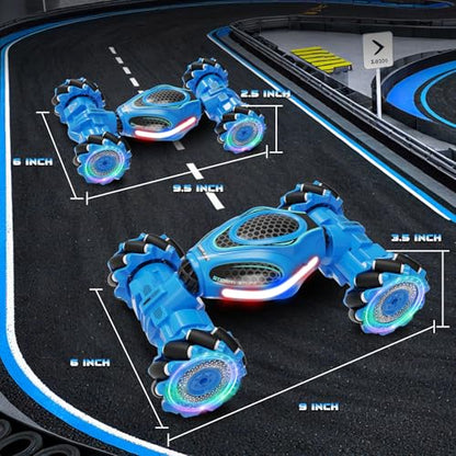 Gesture Sensing RC Stunt Car, Remote Control 2.4GHz 4WD Hand Controlled Car | Toys Gift for Boys and Girls Ages 6-12, 360° Rotating RC Cars with Lights and Music, Ideal Birthday and Xmas Gift - color: Blue