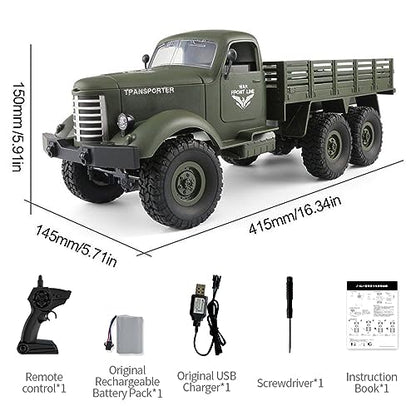 GoolRC RC Military Truck, 1:16 Scale Remote Control Car, 6WD RC Army Car, All Terrain Off-Road RC Truck, 2.4GHz Electric Military Transporter Vehicle with Headlights for Adults