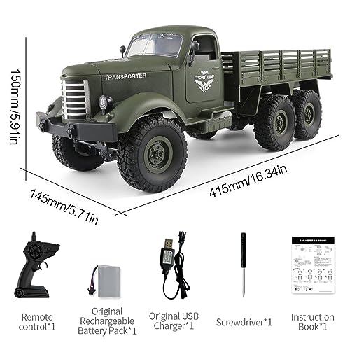 GoolRC RC Military Truck, 1:16 Scale Remote Control Car, 6WD RC Army Car, All Terrain Off-Road RC Truck, 2.4GHz Electric Military Transporter Vehicle with Headlights for Adults