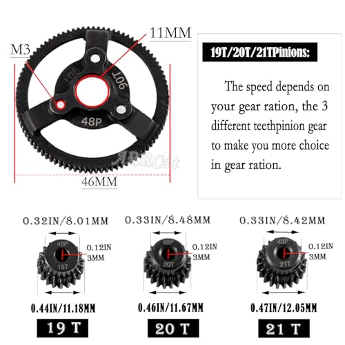 90T Metal Slipper Clutch Spur Gear Upgrades Part for 1/10 Slash 2WD VXL,ARRCat Metal 90T (48-Pitch) Spur Gear Differential Gear and 21T 20T 19T Pinions Gear Set - size: 90T(48-Pitch)