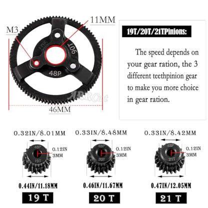 90T Metal Slipper Clutch Spur Gear Upgrades Part for 1/10 Slash 2WD VXL,ARRCat Metal 90T (48-Pitch) Spur Gear Differential Gear and 21T 20T 19T Pinions Gear Set - size: 90T(48-Pitch)