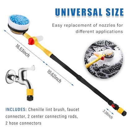 Ziciner Rotating Car Wash Brush, Automatically Foams Auto Wash Brush with Long Handle, High Pressure Washer Gun and Hose Nozzle Car Wash Kit for Cars, Yards, Gardens, Pets