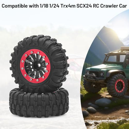 daitoku 1.3 Beadlock Wheels and Tires 1.3" RC Wheel Tires Set for 1/18 1/24 Trx4m SCX24 RC Crawler Car (4PCS) - Red - color: Red