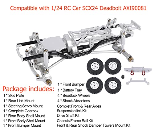 Metal Chassis Frame Assembled Kit for Axial SCX24 Deadbolt AXI90081 1/24 RC Crawler Car Upgrades (Silver) - color: Silver
