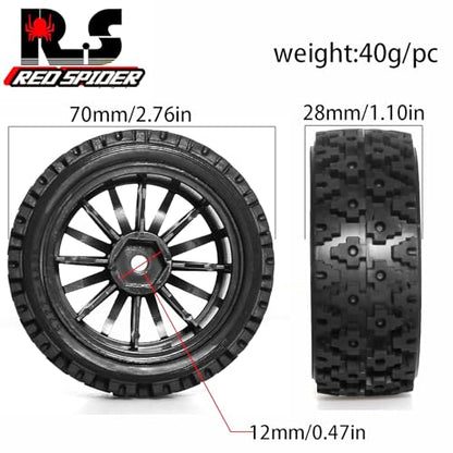 1/10 RC Wheels and Tires，70mm On Road Rubber Tires， for HPI Ken Block's Tamiya XV01 TT01 TT02B Kyosho FAZER MK2 Lc Racing PTG HSP RGT RC 3RACING D5 1/10 RC Rally Car (Red) - color: Red