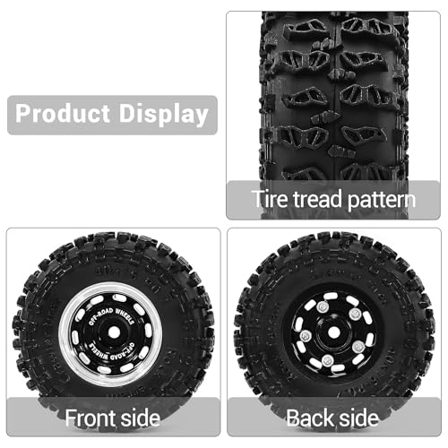 0.7" Aluminum Beadlock Wheels and Tires Set for 1/30 Axial SCX30 RC Crawler – Upgrade Parts (Black-297) - color: Black-297