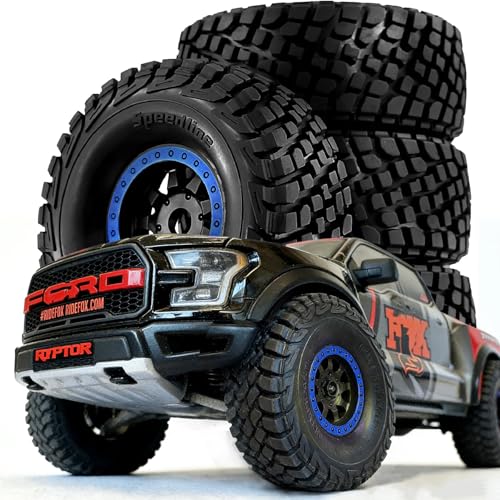 4PCS 1/8 1/7 RC Short Course Truck Tires and Wheels 17mm Hex All Terrain Off Road Tyres OD 5.31'' for 1:7 1:8 RC Buggy Truck Car HSP TRAXXAS UDR FS FSR Atom ARRMA Mojave EXB YK4072 DF7 (Blue) - color: Blue