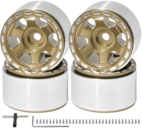 1.0 Beadlock Wheel Rim Set Aluminum Alloy RC Upgrade Part For Traxxas 1/18 TRX4M 1/24 Axial SCX24 FMS FCX24 Gladiator Bronco C10 JLU Deadbolt B17 RC Crawlers Upgrade Off-road(4Pcs/set) - color: Brown