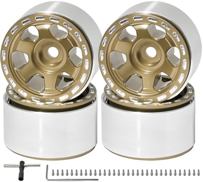 1.0 Beadlock Wheel Rim Set Aluminum Alloy RC Upgrade Part For Traxxas 1/18 TRX4M 1/24 Axial SCX24 FMS FCX24 Gladiator Bronco C10 JLU Deadbolt B17 RC Crawlers Upgrade Off-road(4Pcs/set) - color: Brown