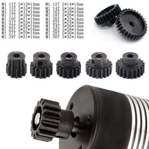 5pcs Mod 1 Pinion Gear 5mm Set Hardened Steel 12T 14T 16T 18T 20T Fit 5mm RC Motor Shaft M1 Pitch Gears Compatible with Arrma Traxxas Axial HSP Redcat Losi RC Car Truck Buggy (with Screwdriver) - size: 12 14 16 18 20T