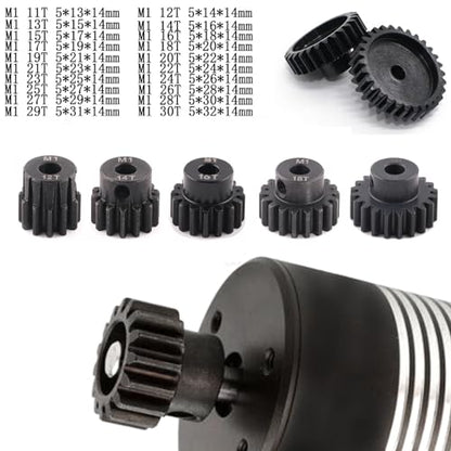 5pcs Mod 1 Pinion Gear 5mm Set Hardened Steel 12T 14T 16T 18T 20T Fit 5mm RC Motor Shaft M1 Pitch Gears Compatible with Arrma Traxxas Axial HSP Redcat Losi RC Car Truck Buggy (with Screwdriver) - size: 12 14 16 18 20T