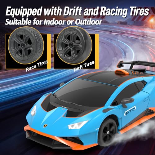 YONCHER RC Drift Car, Remote Control Car for Kids Lamborghini Officially Licensed, 1:24 20KM/H 4WD RC Cars with Lights, Fast Racing Toy Car for Boys Girls, Blue - color: Sto Blue