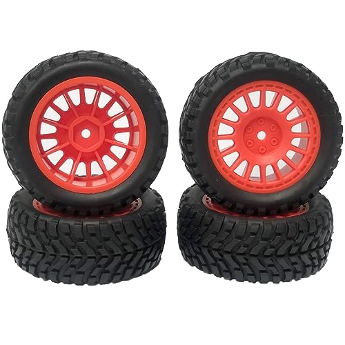 4PCS 75mm Rubber Tyres Tires with Foam Inserts and Plastic Wheel Rims 12mm Hex for 1/10 On-Road RC Drift Touring Car 1/14 1/16 1/18 Rally Car Replacement Parts(Red) - color: Red