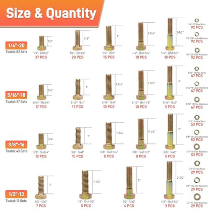Quibbay 924Pcs Grade 8 Bolts and Nuts Assortment Kit, 1/4-20, 5/16-18, 3/8-16, 1/2-13 Heavy Duty Hex SAE Assorted Bolts Nuts and Washers Kit, Carbon Steel Machine Hardware Screw Sets with Case - style: 924PCS 1/4-20 5/16-18 3/8-16 1/2-13