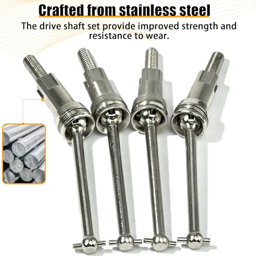 Hardened Steel CVD Drive Shafts Set with Adapters, Nuts, Center Drive Cups, Front Rear Dogbone Driveshaft Axles Upgrades Part for 1/16 Mojave Grom ARA2304, ARA2304S, ARA2104 (Silver,Red) - color: Silver-red