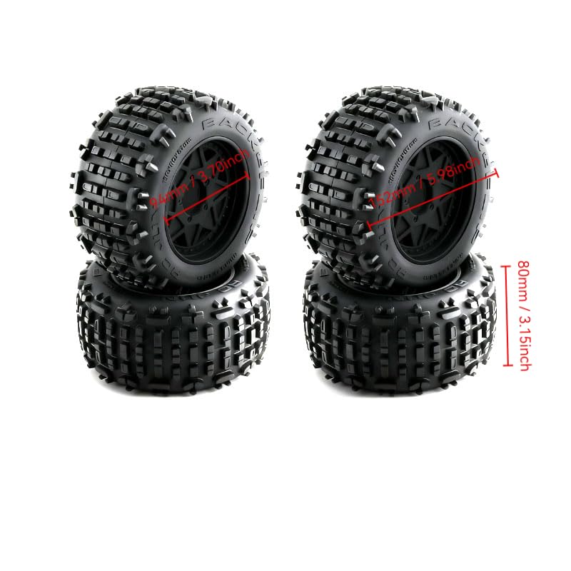 RC Remote Control Car MAXX ARRMA Truck Outcast 1/10 4WD Monster Tires Rubber Tires for Extreme Flips Coupler Compatible with 12MM x 14MM x 17MM Dimensions: 6.0 x 3.1 x 3.8 in Black (Set of 4) - color: Black, size: 1/10