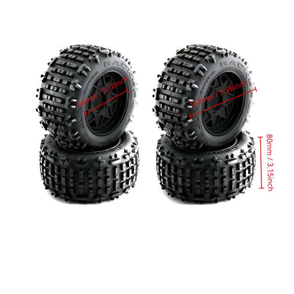 RC Remote Control Car MAXX ARRMA Truck Outcast 1/10 4WD Monster Tires Rubber Tires for Extreme Flips Coupler Compatible with 12MM x 14MM x 17MM Dimensions: 6.0 x 3.1 x 3.8 in Black (Set of 4) - color: Black, size: 1/10