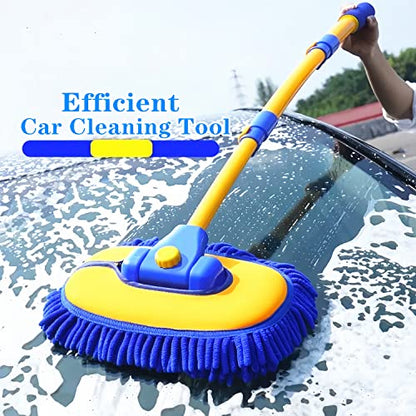 Mveqrrn Scratch-Free Car Wash Brush, Extendable Long Handle Mop (Blue) | Chenille car wash mop accessories, cleaning brush supplies, microfiber replacement head, for cars trucks RV - color: Blue-002