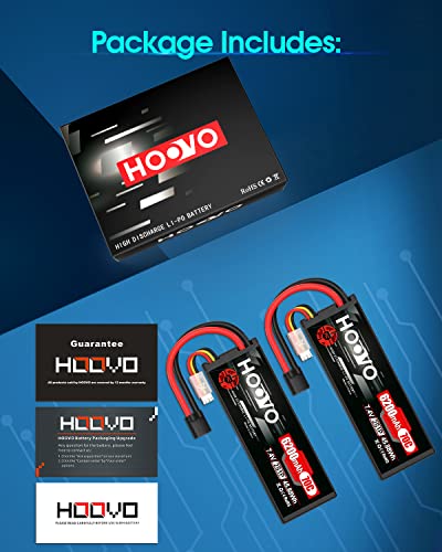 HOOVO 7.4V 70C 6200mAh 2S Lipo Battery Hard Case with Tracxas Plug(2 Packs | for RC Car RC Helicopter RC Truck RC Truggy Airplane Quadcopter UAV Drone FPV - style: 2S 6200mAh