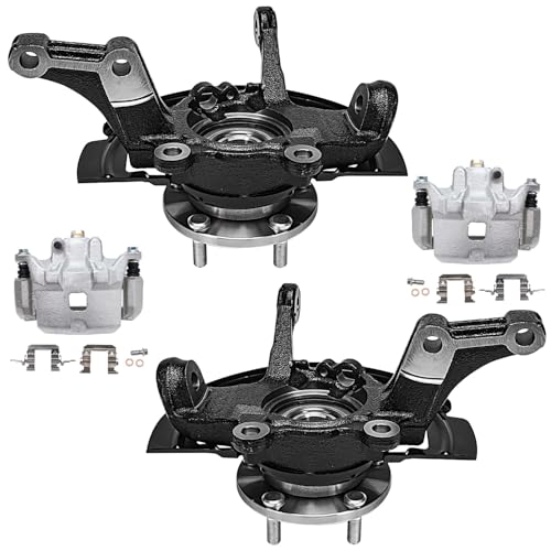 Detroit Axle - Front Steering Knuckles & Wheel Hub Bearings + Brake | Calipers w/Bracket Replacement for 2002-2006 Nissan Altima 3.5L - size: 4BU48743/Kit