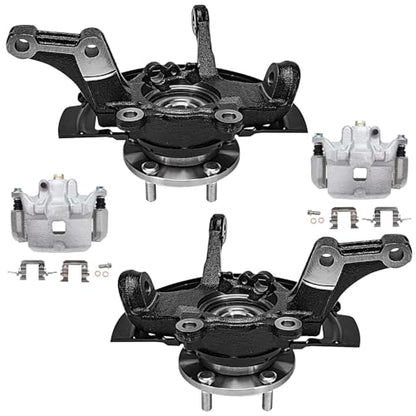 Detroit Axle - Front Steering Knuckles & Wheel Hub Bearings + Brake | Calipers w/Bracket Replacement for 2002-2006 Nissan Altima 3.5L - size: 4BU48743/Kit