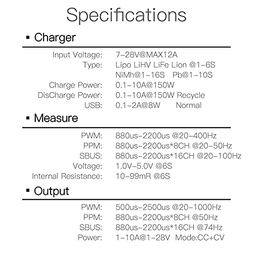 Lipo Battery Charger 150W/10A for 1-6S LiPo/LiHv/Lion/Life | Smart Hobby Charger 1-16S NiMH,1-12S Pb Batteries RC Discharge Balance Charger with Tamiya/JST/EC3 Connectors Cable