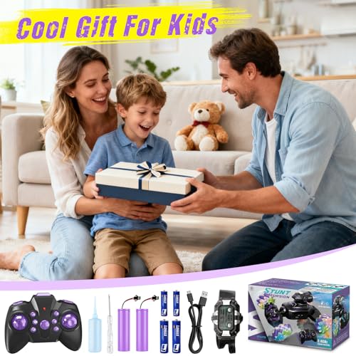 Gesture Sensing Remote Control Car, RC Cars Toys for Boys Age 6-12, 4WD Hand Controlled Twist & Transform 360° Spins Stunt Car with Mist, Light & Music, 8-10 Year Old Boys Birthday Gift Purple - color: Purple